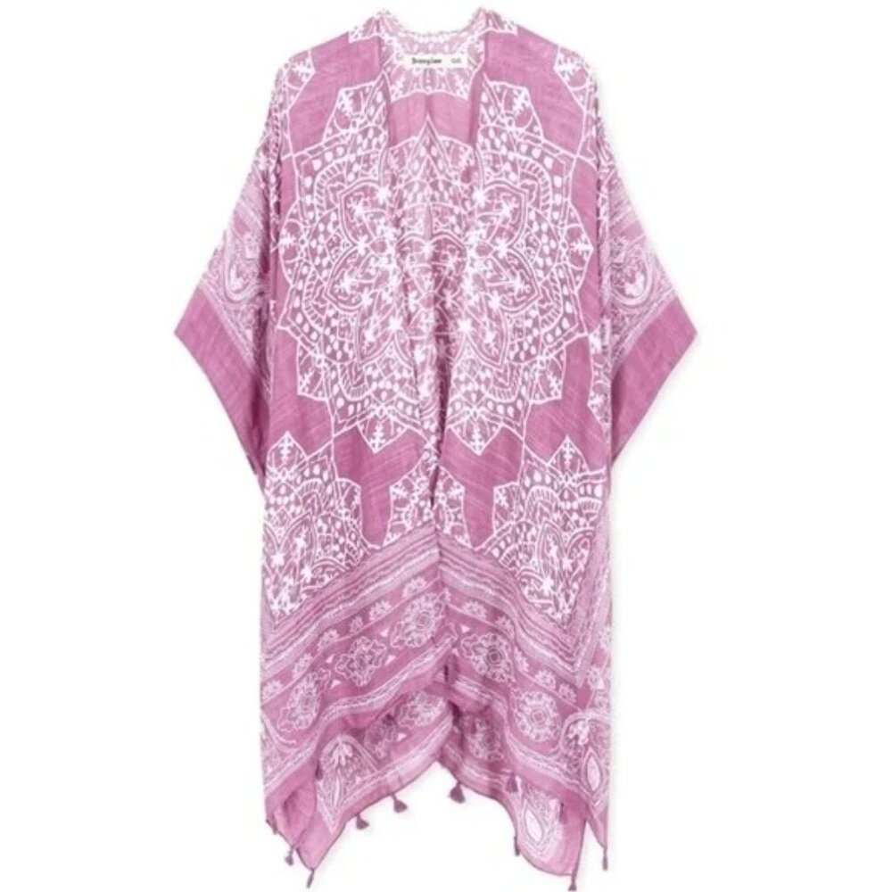 New Beautiful Rose Pink Kimono Swimsuit Beach Summer Cover Swimwear Cardigan - Picture 3 of 4